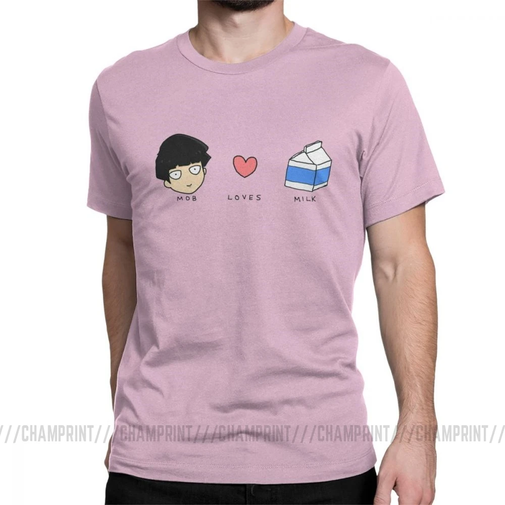 Mob Loves Milk Mob Psycho 100 футболки мужские хлопковые новые футболки с круглым вырезом футболка с коротким рукавом Одежда с принтом - Цвет: Розовый