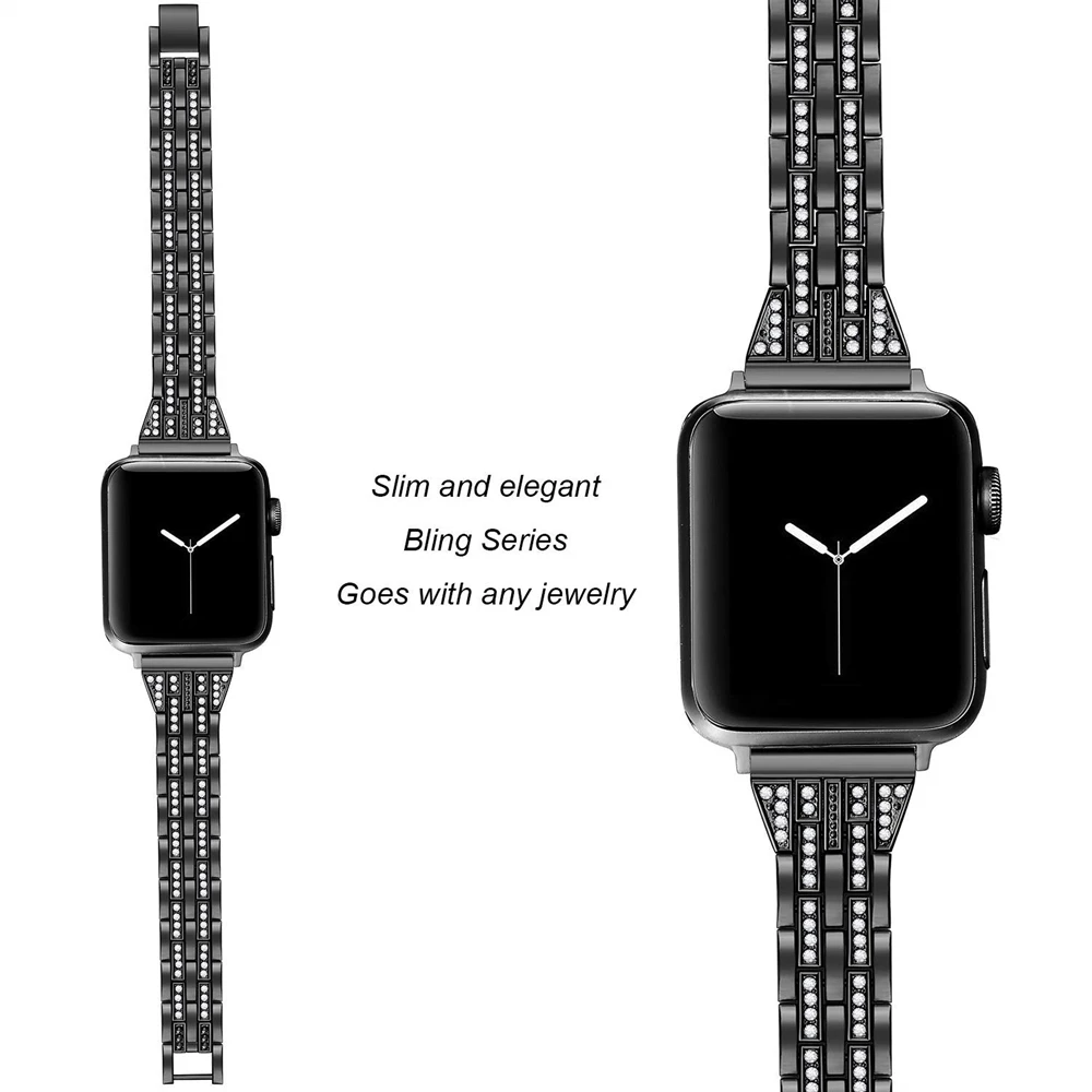 Металлический ремешок для часов, совместимый с Apple Watch, 38 мм, 40 мм, 42 мм, 44 мм, 4 серии, браслет с алмазной инкрустацией, 4 цвета на выбор