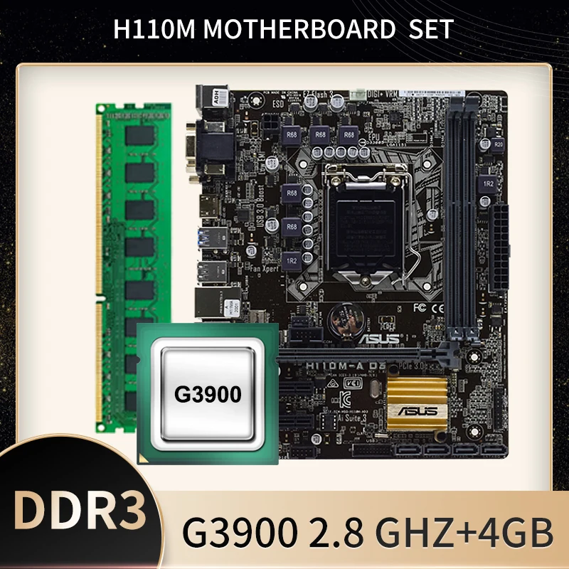 Комплект материнской платы ASUS H110M-A D3 с процессором Intel Celeron G3900 2 8 ГГц двухъядерным