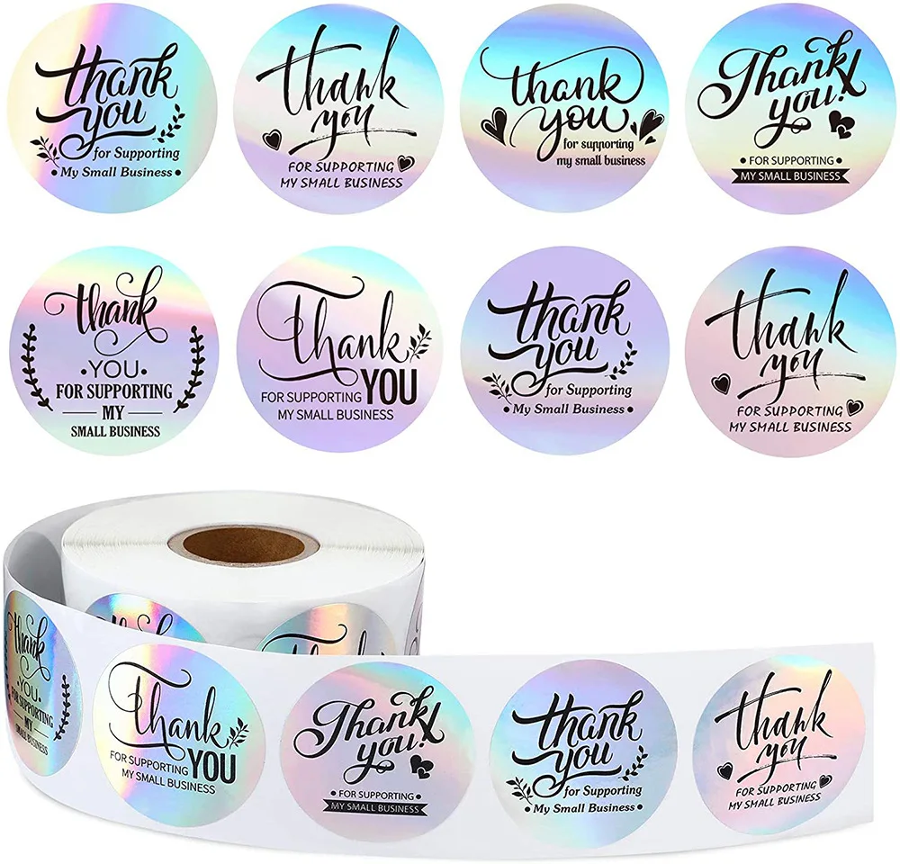 50-500 stücke Etiketten Für Business Boutiquen Verpackung Liefert Regenbogen Laser Danke Aufkleber Kleine Business Aufkleber – Detail 1
