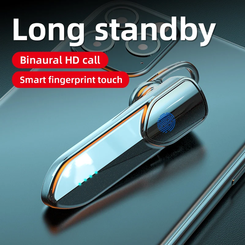 Business Bluetooth Headphone Wireless Handsfree Headset Fingerprint Touch BT V5 0 Earphones with Mic LED Power Display