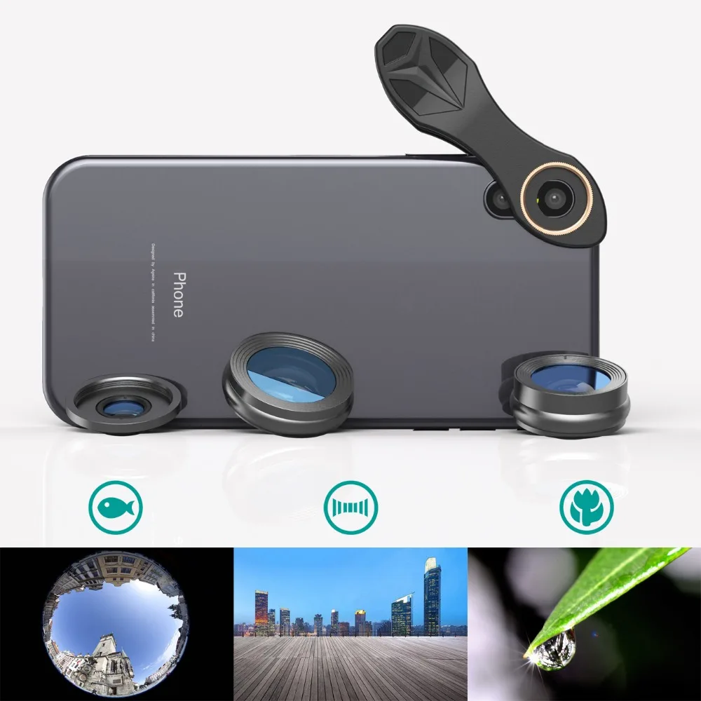 APEXEL универсальное 3-в-1 Зажим для телефона Камера объектив рыбий глаз+ Супер широкоугольный+ Супер Макро объектив для iPhone 6 7 samsung SJ3