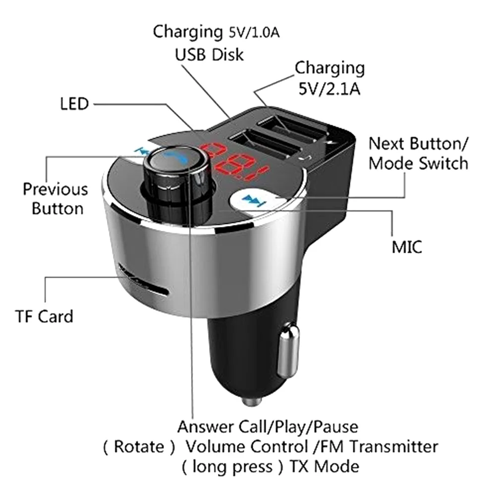 Ручка беспроводной аудио адаптер MP3 плеер светодиодный дисплей Bluetooth TF карта Поддержка Автомобильное зарядное устройство Hands Free вызов стерео радио двойной USB