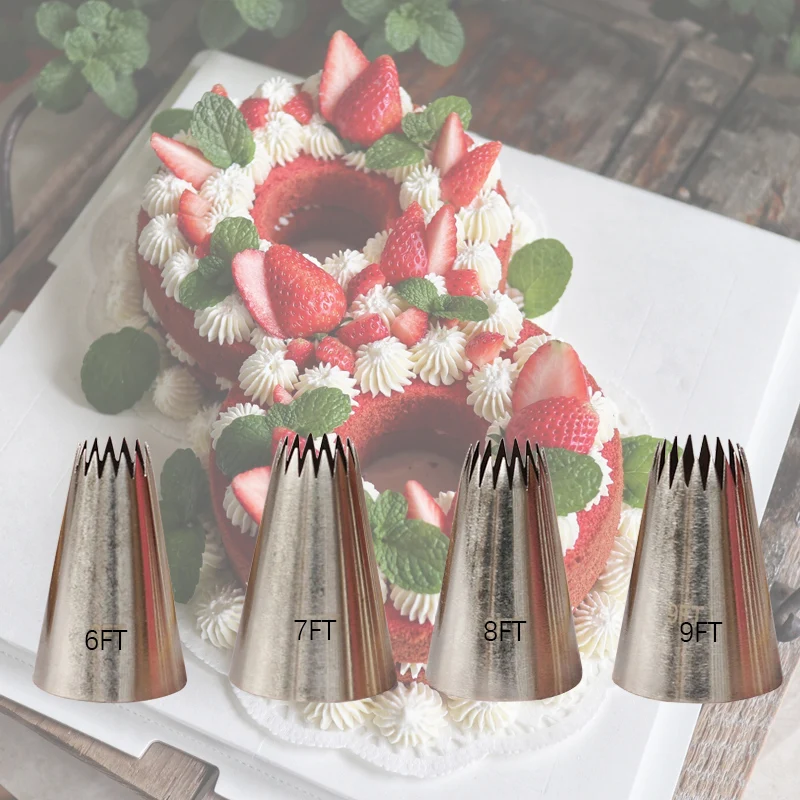 4pcs Large Icing Piping Nozzles Tips Open Star Pastry Nozzles Tips Cupcake Cookies Cake Decorating Tips #6FT #7FT #8FT #9FT afbeelding