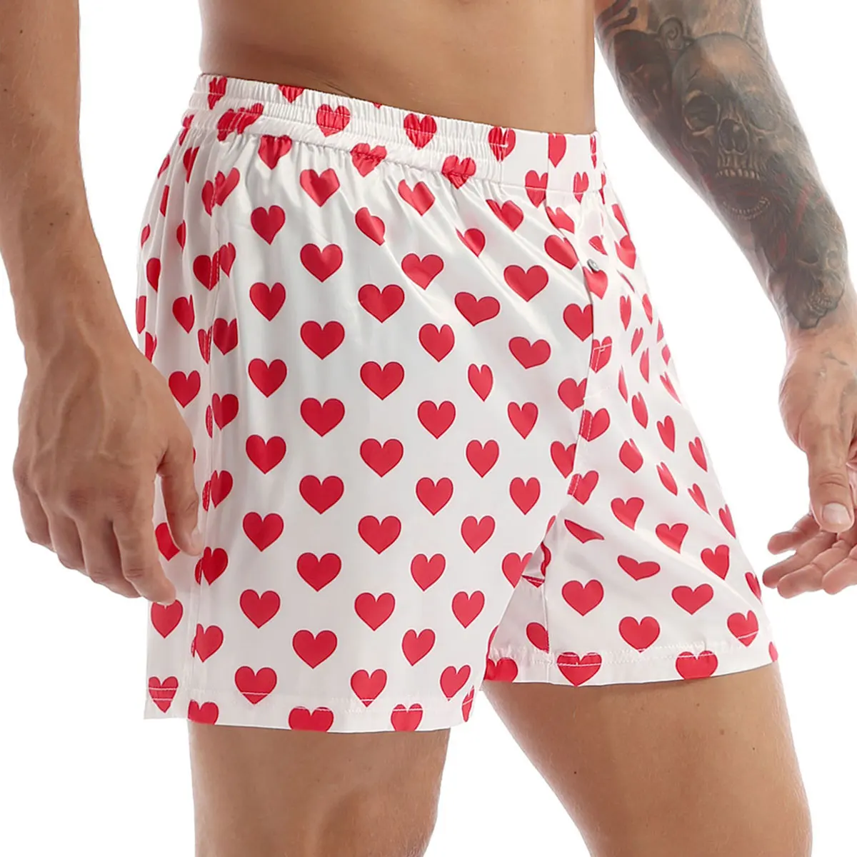 Mens Cute Love Heart Print Classic Soft Boxer Shorts Lightweight Loose Beach Wear Strawberry Board Homme Shorts Sweetpants 5
