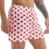 Mens Cute Love Heart Print Classic Soft Boxer Shorts Lightweight Loose Beach Wear Strawberry Board Homme Shorts Sweetpants 5
