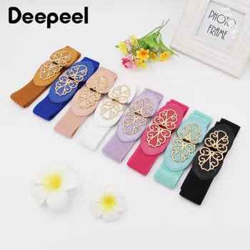 

Deepeel 1pc 4cm*65cm Fashion Metal Buckle Elastic Webbing Cummerbunds Coat Dress Belt Women Wide Waist Band Skirt Girdle CB048