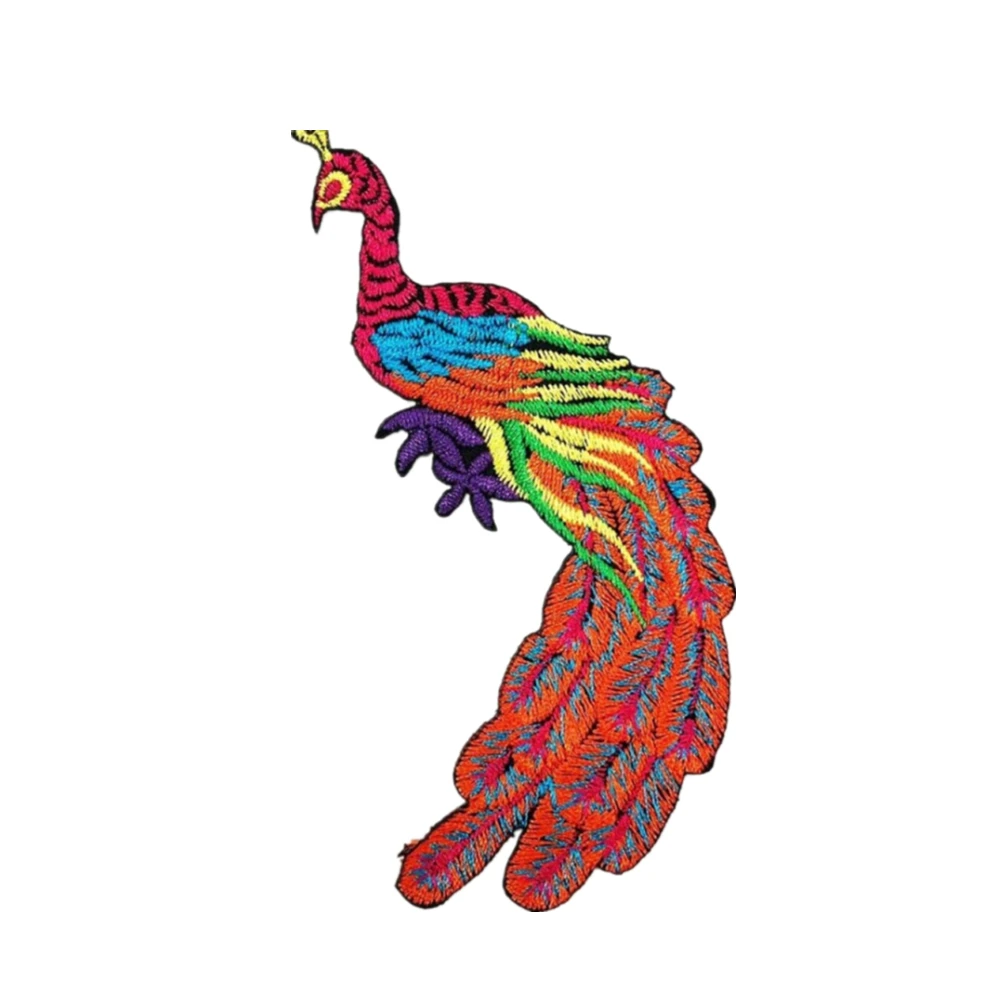 Custom Large Embroidered Patches Colorful Peacock Iron Sew On Badge