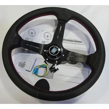 

Free shipping Racing red line leather 14inch 350mm Universal Aluminum Frame 6-Hole steering wheel