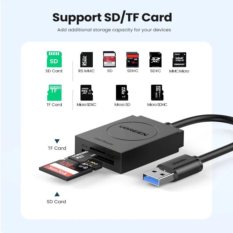 Ugreen-leitor de Cartões Usb 3.0 Adaptador para Cartões Micro sd tf Usb 3.0 para Laptop - Imagem 3