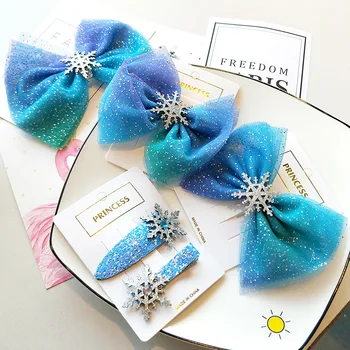 

1pc Christmas Snowflake Hair Accessories Princess Hair Clips for Baby Kids Winter Hair Ties Girls Hairpins Blue Hair Scrunchies