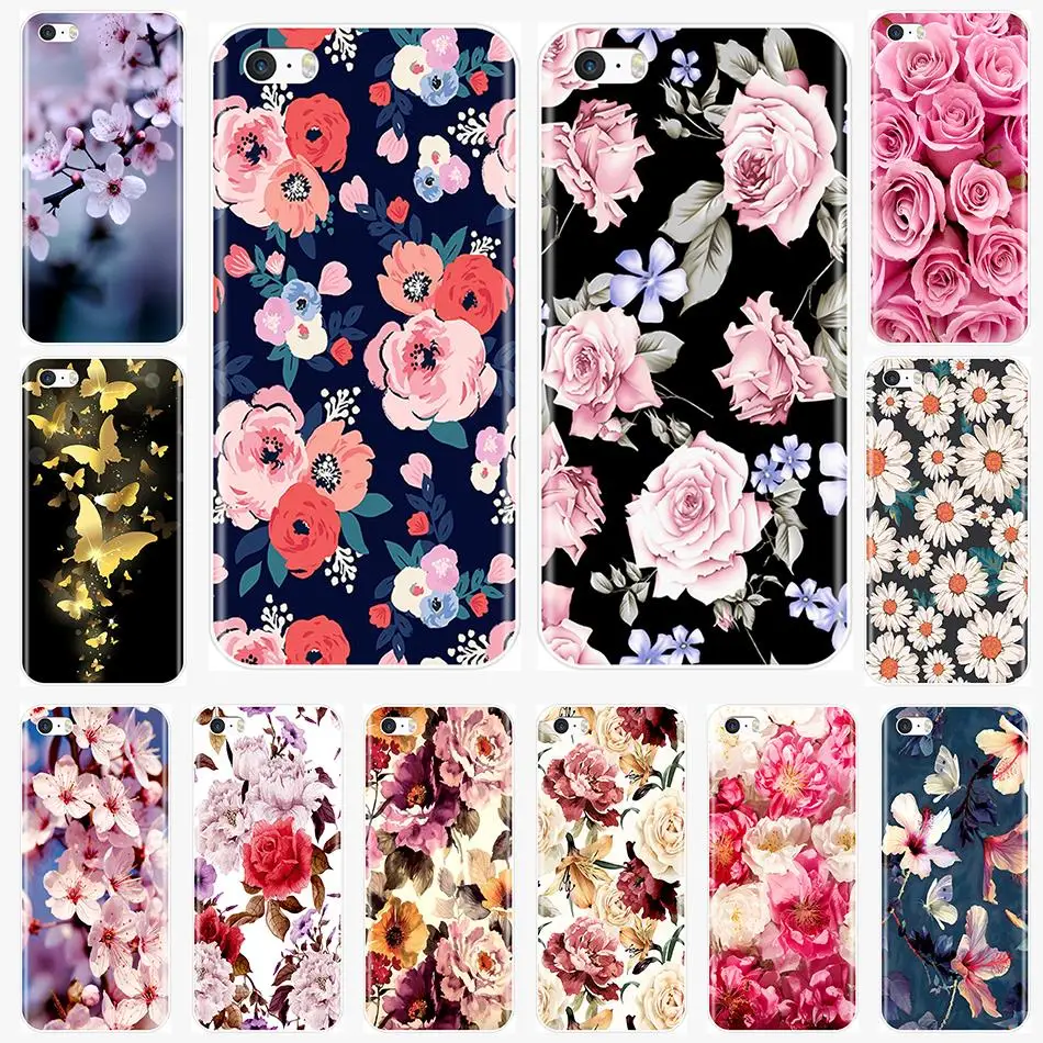 Силиконовый чехол для iPhone SE 5S 5 S 5C мягкий TPU красивый с цветами 4S 4 телефона |