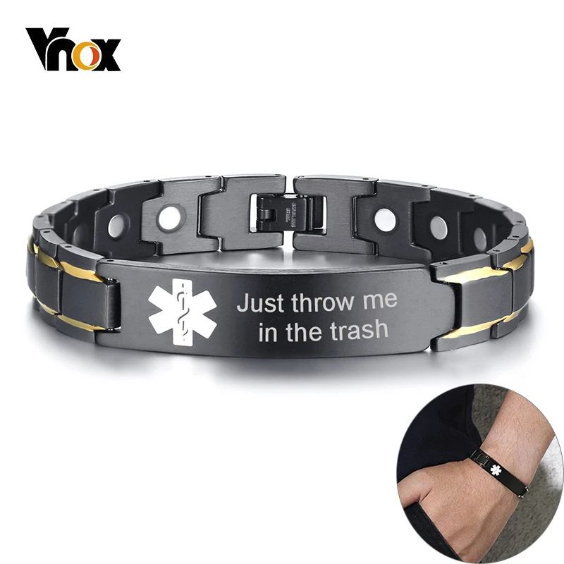 VNOX Free Engraving-Mens Medical Alert ID Bracelet Tag Stainless Steel Link Chain Wrist 