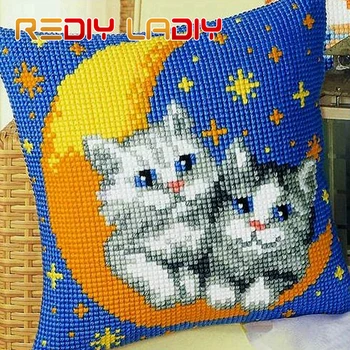 

Cross Stitch Cushion Teddy Bears Chunky Yarn Cross-Stitch Kits Needlework Pre-Printed Canvas Pillow Home Decor Arts & Crafts