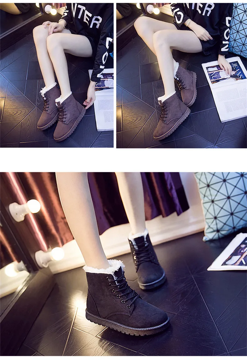 Pink Flock Warm Cotton Women Boots Cheap Winter Shoes Casual High top Fur Flats Outdoor Hot Women Snow Boots botines mujer 2021