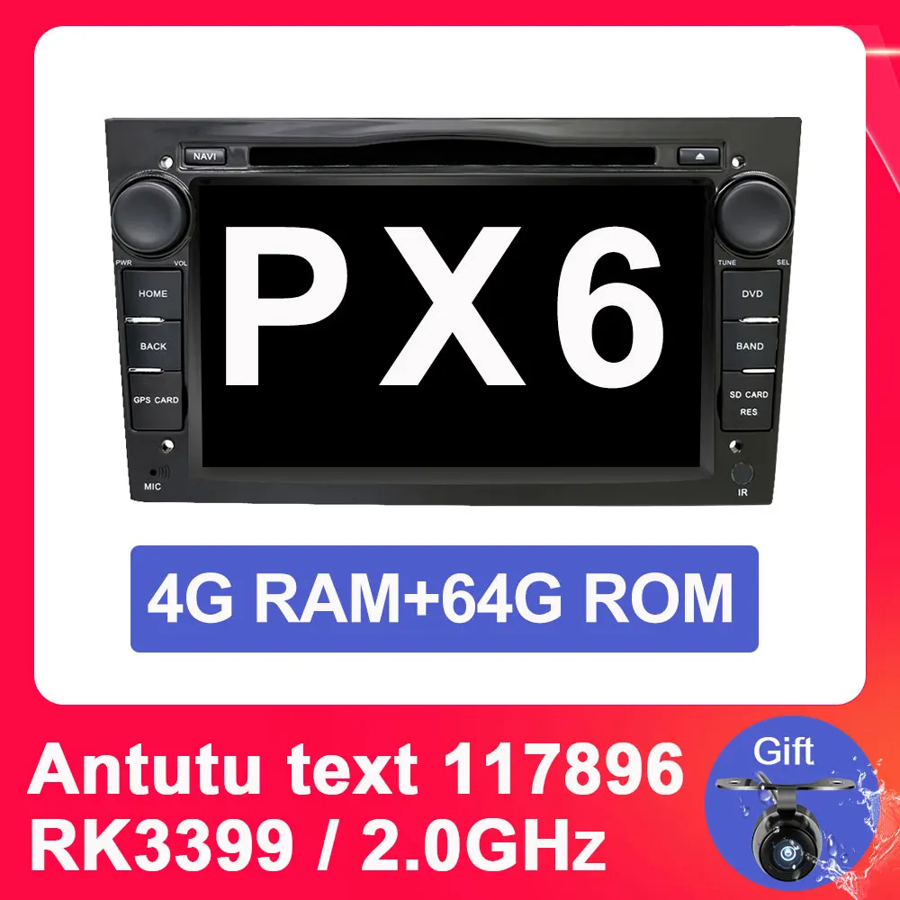 Eunavi 2 Din Android 9 автомобильный dvd-плеер для Opel Astra Vectra Antara Zafira Corsa 2din gps Wifi Bluetooth Восьмиядерный 1024*600 - Цвет: PX6 4G 64G BLACK