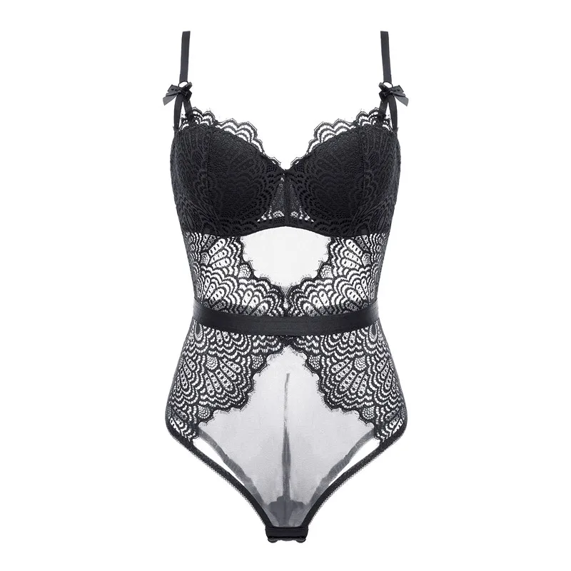 Ceny TERMEZY seksowna koronkowa gorset i gorset kobiety 2019 Hollow Out koronkowe body halter kombinezon urocza bielizna gotycka gorset