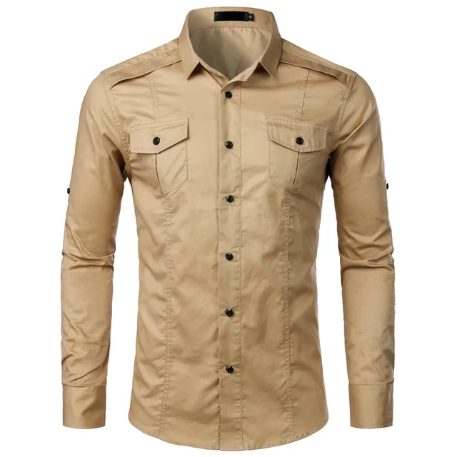 West Louis Men/'s Modern Army Style Shirt Military Button Down Cargo Shirt