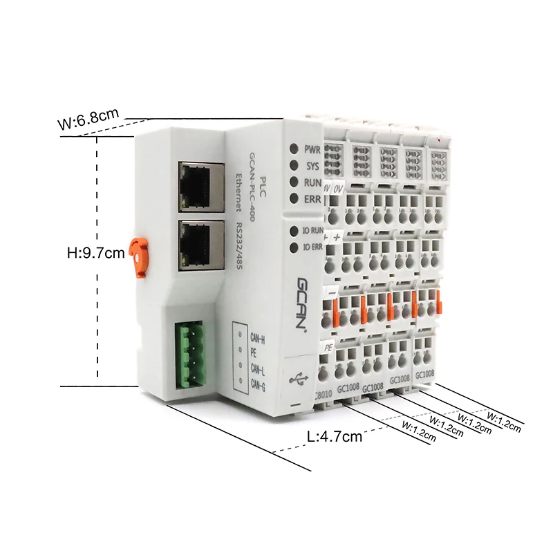 

GCAN PLC-400 China Mini Plc Plug Micro Plc Controller Programmable Logic with RS232/485, Ethernet, CAN Interface Extend Randomly