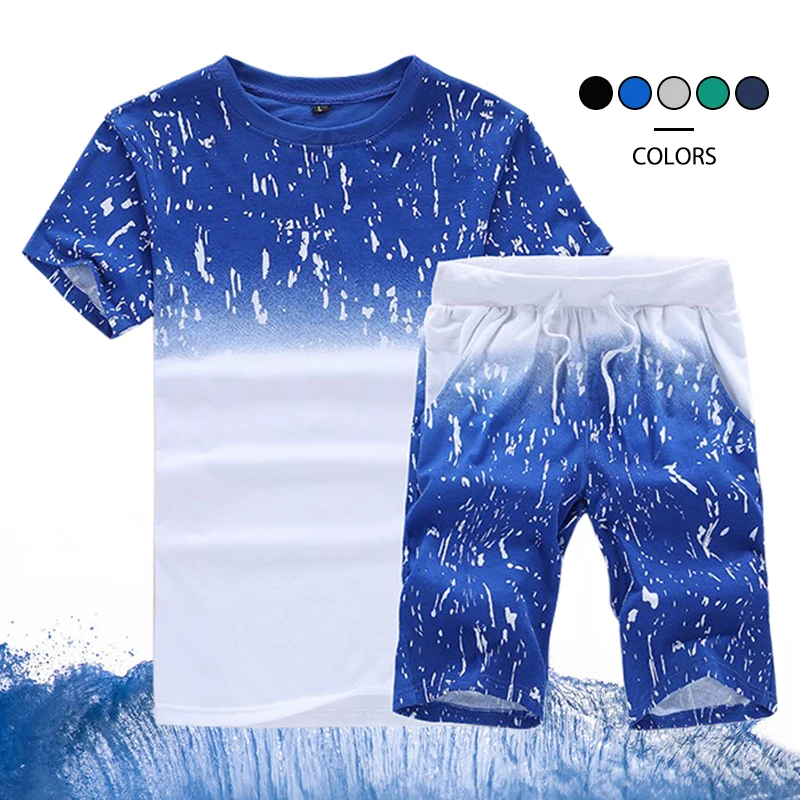 Tracksuit Male T-Shirt Short-Sleeve 2pieces-Sets Men Fashion Summer Men Casual Man