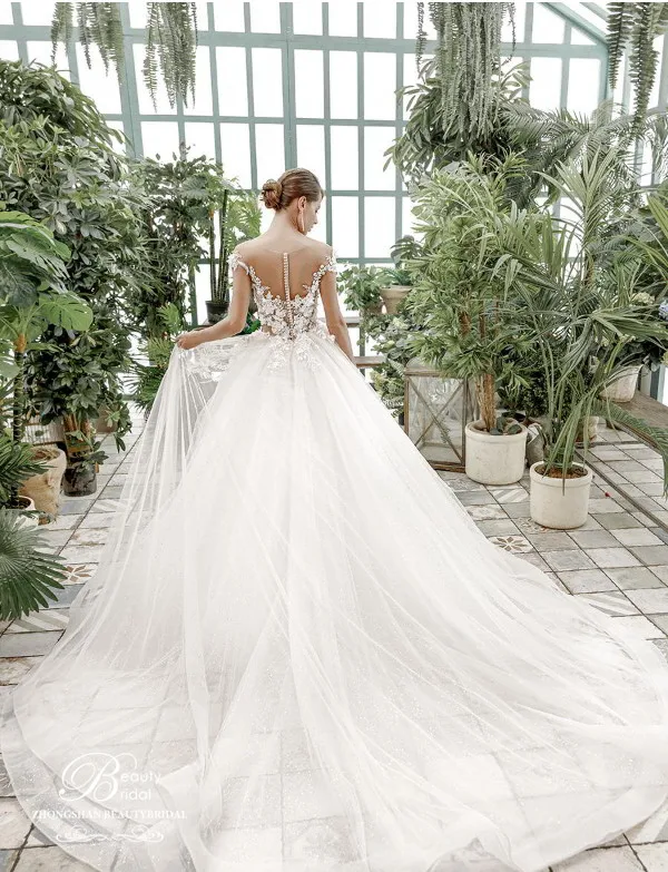 Beautybridal реальные фотографии роскошное свадебное платье es Chaple с кружевными аппликациями и открытыми плечами свадебное платье Vestido JM015