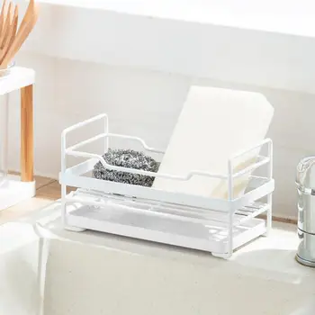 

Painted Metal Wrought Iron Household Kitchen Rack Storage Rack With Tray Sponge Dish Towel Drain Rack Holders Kitchen Storage
