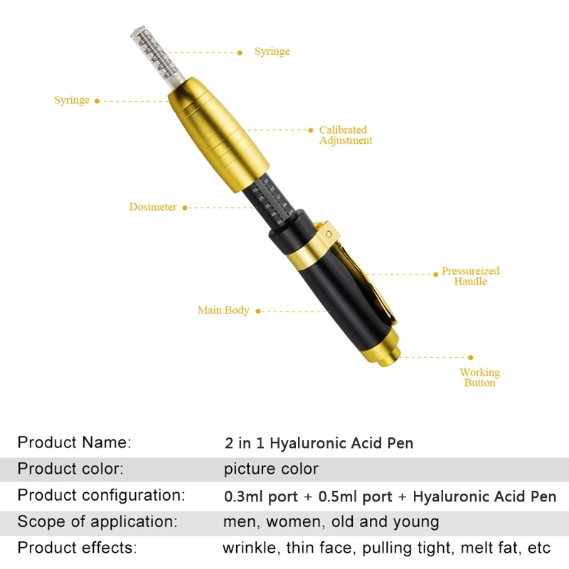 2 в 1 распылитель Стерильная гиалуроновая ручка гиалуроническая кислотная ручка для наполнителя ДЕРМАЛЬНАЯ губная филлерлипа против морщин для лица лифтинг инъекция