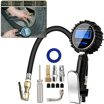 

Car Motorcycle Digital LCD Tire Pump Pressure Gauge Tester Nozzle Chuck Set Tool