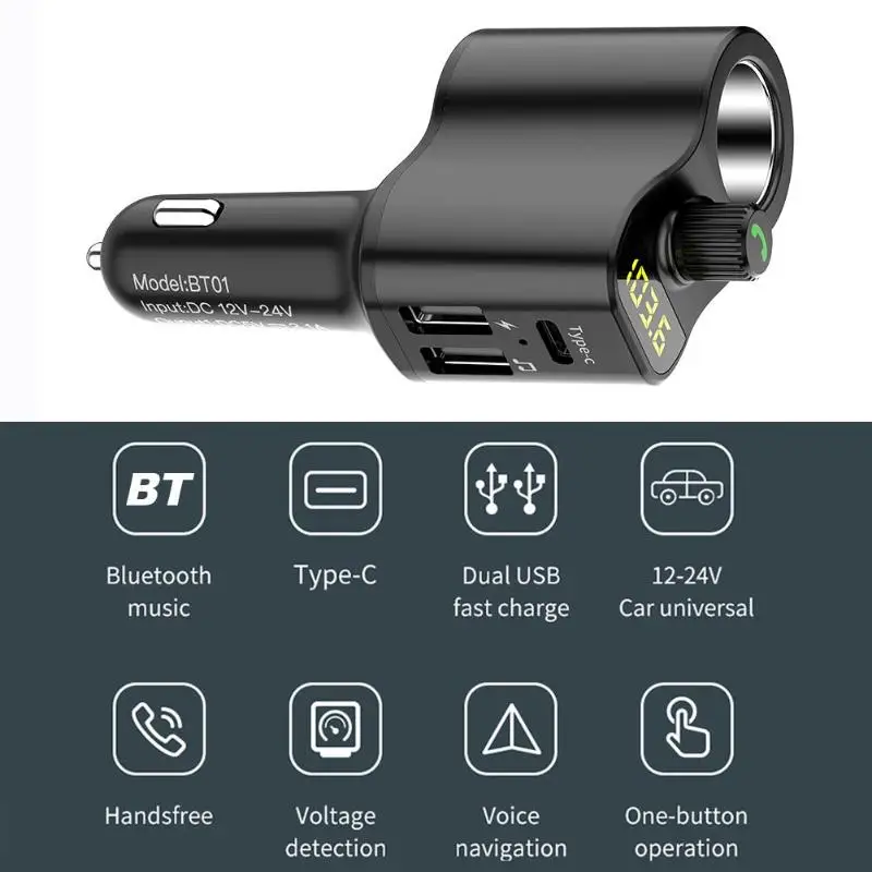 BT01 Bluetooth FM передатчик беспроводной модулятор Handsfree автомобильный комплект MP3 плеер 3.1A Тип C USB зарядное устройство