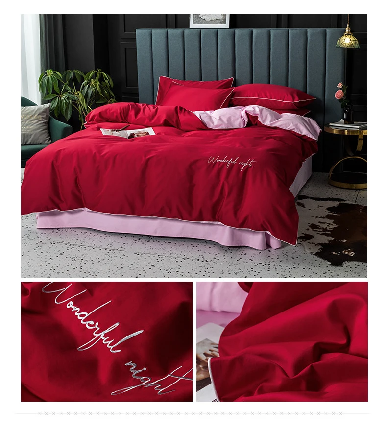 Роскошные постельные принадлежности хлопок сатин 60S домашний текстиль синий сплошной цвет отель кровать пододеяльник наволочка 4 шт. один двойной постельное белье