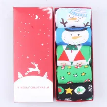 5 пар забавных носков милые рождественские носки с изображением оленя подарочные теплые носки для зимы с мультяшным принтом для женщин подарок на год с коробкой