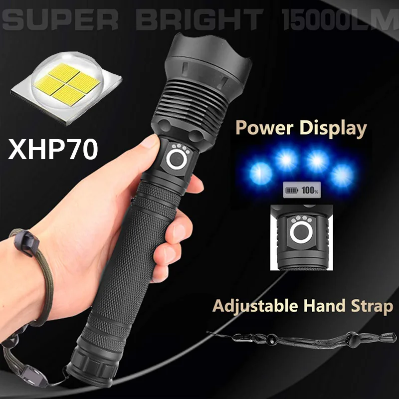 Powerful LED Tactical Flashlight CREE XHP50 USB Rechargeable Super Bright Waterproof Torch Light Zoom LED 5 Modes Lamp Outdoor - Испускаемый цвет: XHP70