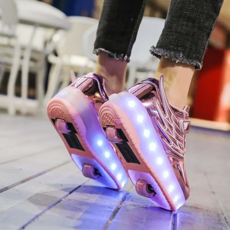 Two Wheels Luminous Sneakers USB Charging Led Light Roller Skate Shoes for Children Kids Shoes Boys Girls Shoes Light Up heelys