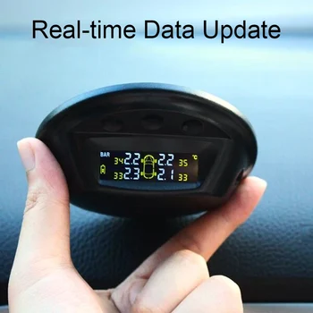 

Tire Pressure Monitor with 4 Valve Cap Sensors Solar Powered TPMS Adsorbed Wireless Touch Keys Tire Pressure Monitoring System