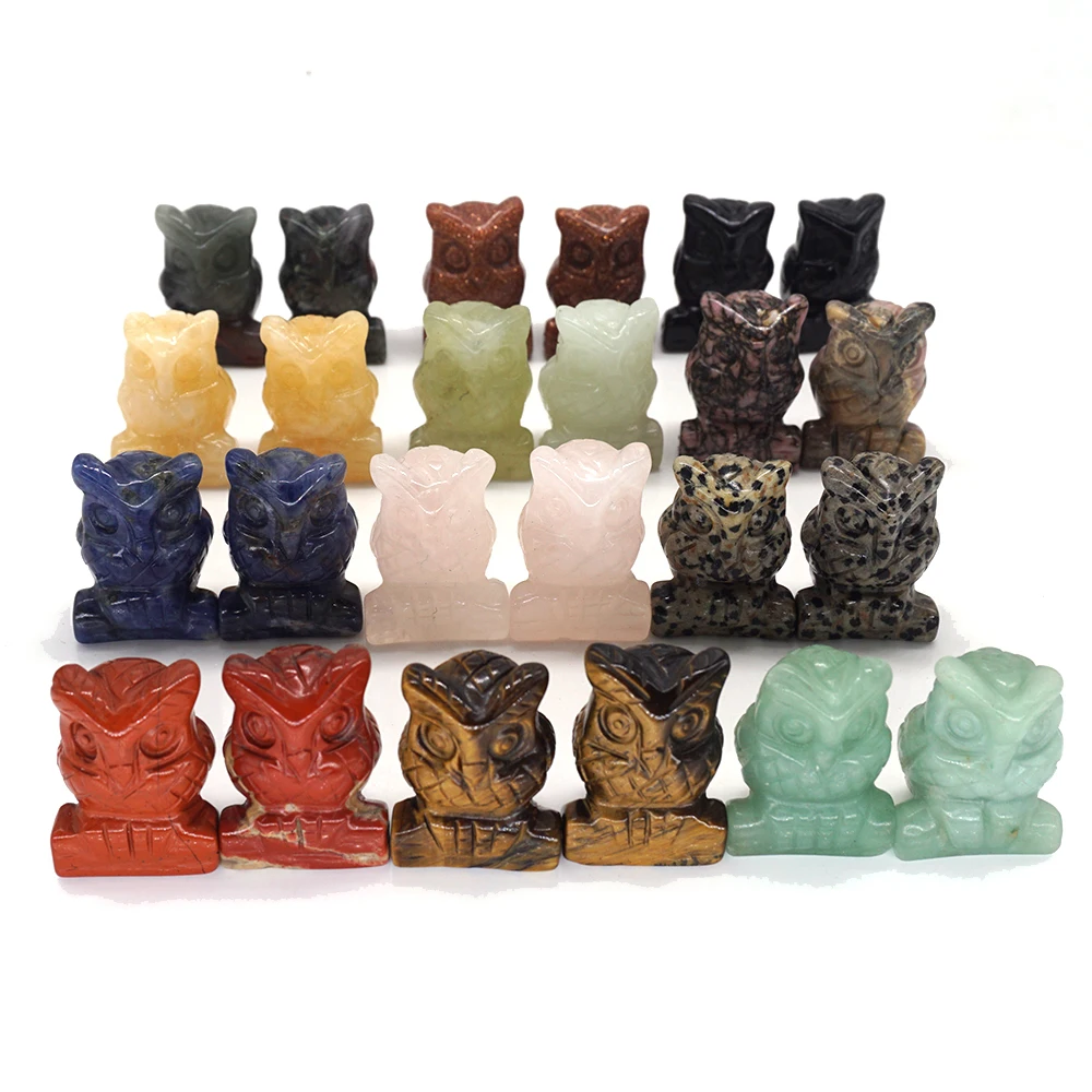 1.2&quot Owl Statue Natural Gemstone Room Decoration Healing Crystal Animals Figures Reiki Carved Stones Desk Lucky Ornament Gift | Дом и сад