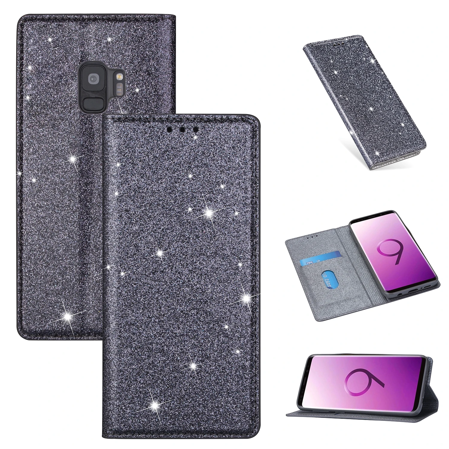 Чехлы-бумажники из искусственной кожи для samsung Galaxy S10E S6 S7 Edge S8 S9 Plus Note 8 9 10 Plus, блестящий чехол-книжка с подставкой для карт - Цвет: Grey