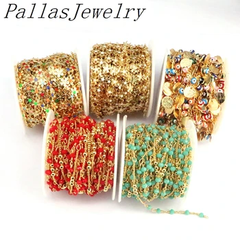 

Trendy 5Meters, Metal Cable Enamel Gold Chain Bulk Multicolor Link Bead Necklace Chains Diy Jewelry Chain findings