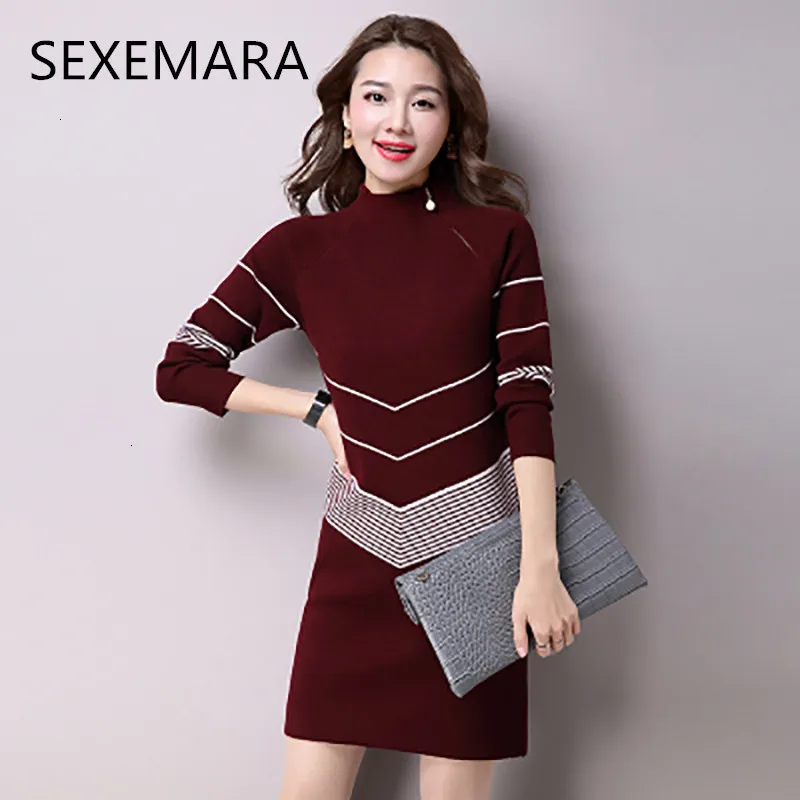 

Spring and fall sweater women new elastic knitted medium length striped sweater half high collar sweater ladies tops