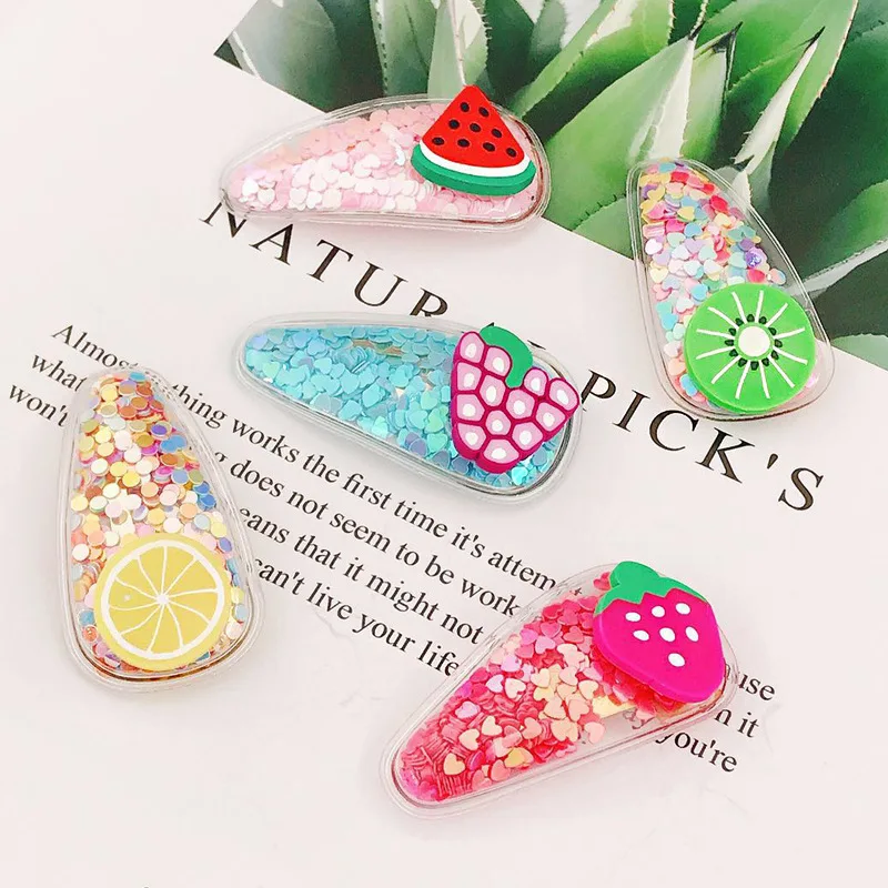 

YVLAH 5Pc / Set Headdress Childern Cute Fruit Shiny Bright Sand BB Clip For Girl