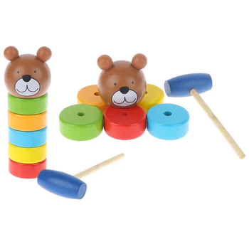 

Wooden Toy Bear Clash Tower Children Pile Towers Early Education Toys Rainbow Tower Two In One Kids Parent-child Blocks Toys