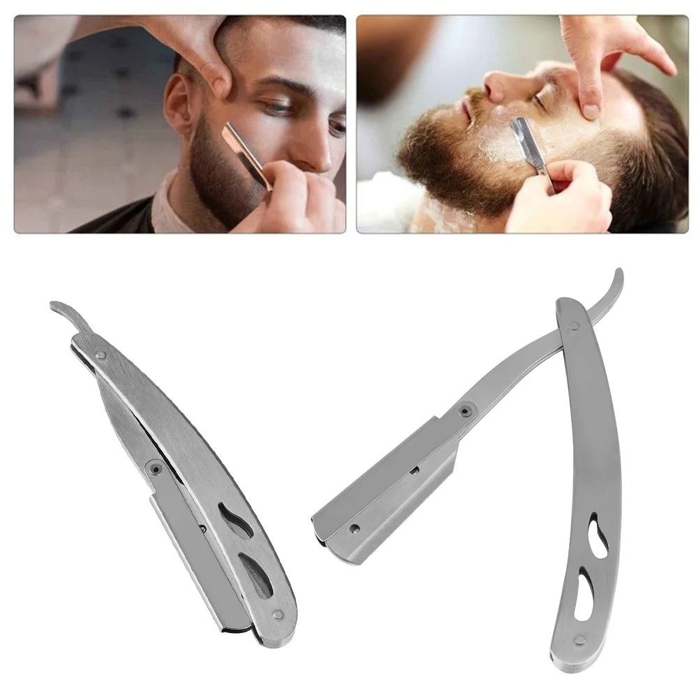 Мужские Профессиональные прямые парикмахерские лезвия из нержавеющей стали, складной нож для бритья, инструменты для укладки волос или 10 лезвий