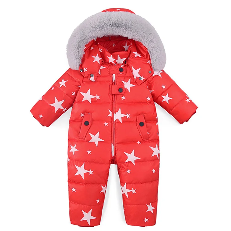 Russian Winter Kids Baby Snowsuit Fleece Liner Thick Warm Down Rompers Hooded Toddler Boys Girls Winter Jacket Ski Suit Outdoor