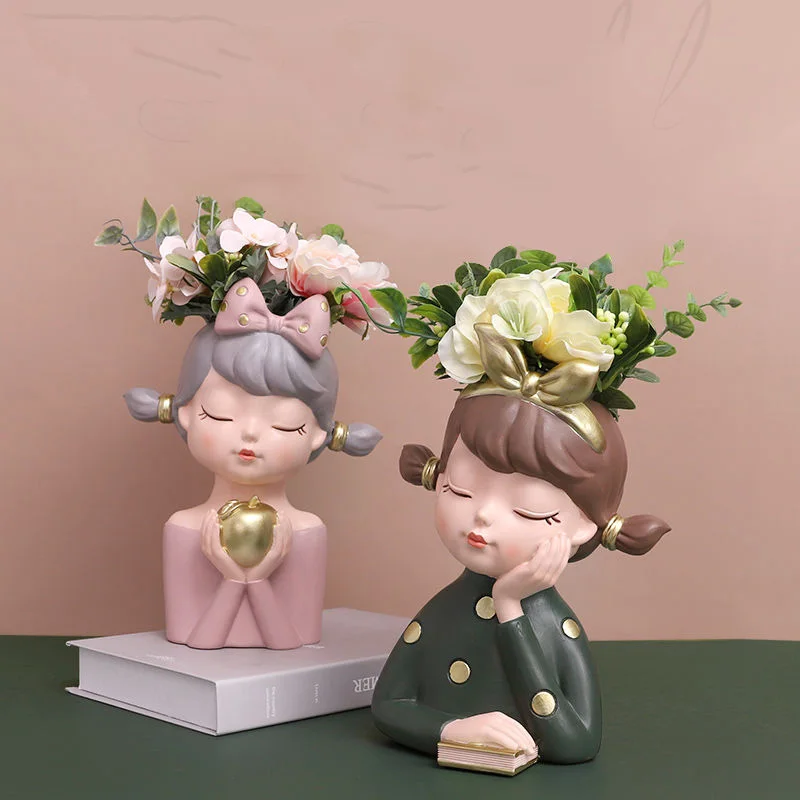 

Modern Cute Girl Plant Potted Succulent Flowerpot Resin Accessories Coffee Table Figurines Decoration Home Room Furnishing Craft