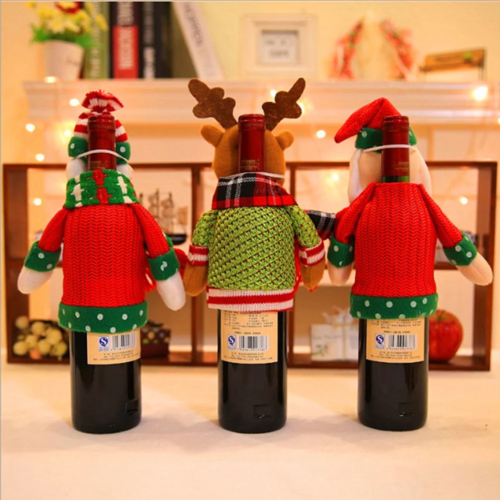 Рождественские Чехлы для винных бутылок, комплект одежды Санта Клаус Снеговик Олень рождественское покрытие для винных бутылок праздничные вечерние украшения для стола