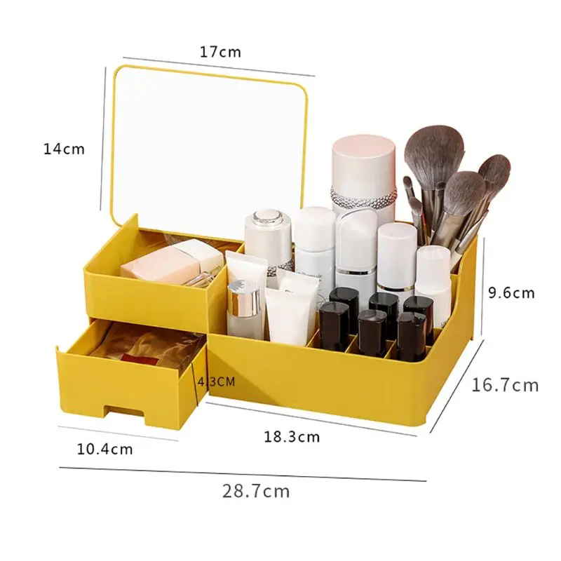 Makeup Organizer with Mirror for Cosmetic Capacity Storage Box Desktop Sundry Multilayer Drawer Container