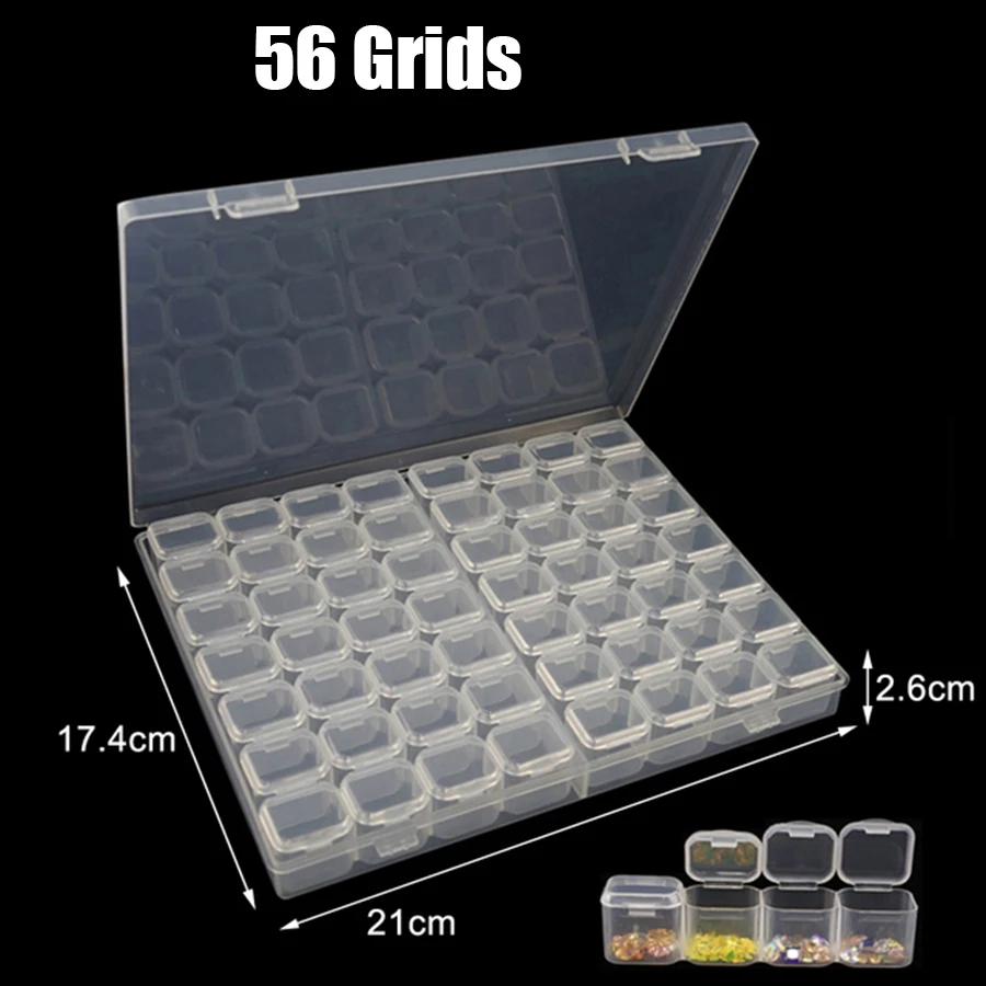 64/56/28 Grids Storage Box With Sticker Diamond Painting Tool Accessories Bead Container Rhinestone Embroidery Stone Organizer
