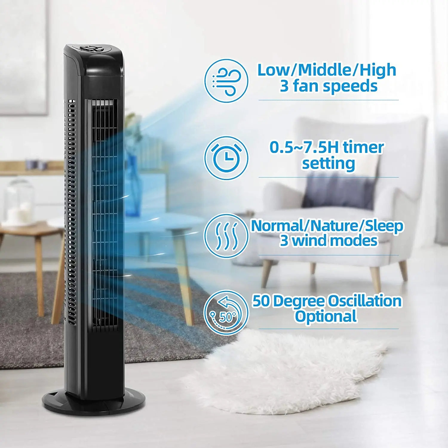 R.W.FLAME Tower Fan with Remote Control 
