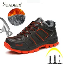 SUADEEX/Мужская защитная обувь; нескользящие рабочие ботинки; строительные защитные сапоги для работы; Водонепроницаемая зимняя теплая неразрывная обувь
