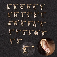 1 шт. Cz штанга с 26 английскими буквами хряща серьги пирсинг ювелирные изделия мода хрящевая спираль Rook закручивающаяся задняя часть серьги-гвоздики