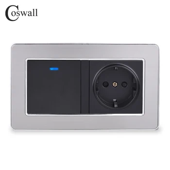 

Coswall EU Standard Wall Socket + 1 Gang 2 Way On / Off Pass Through Light Switch With LED Indicator Stainless Steel Frame